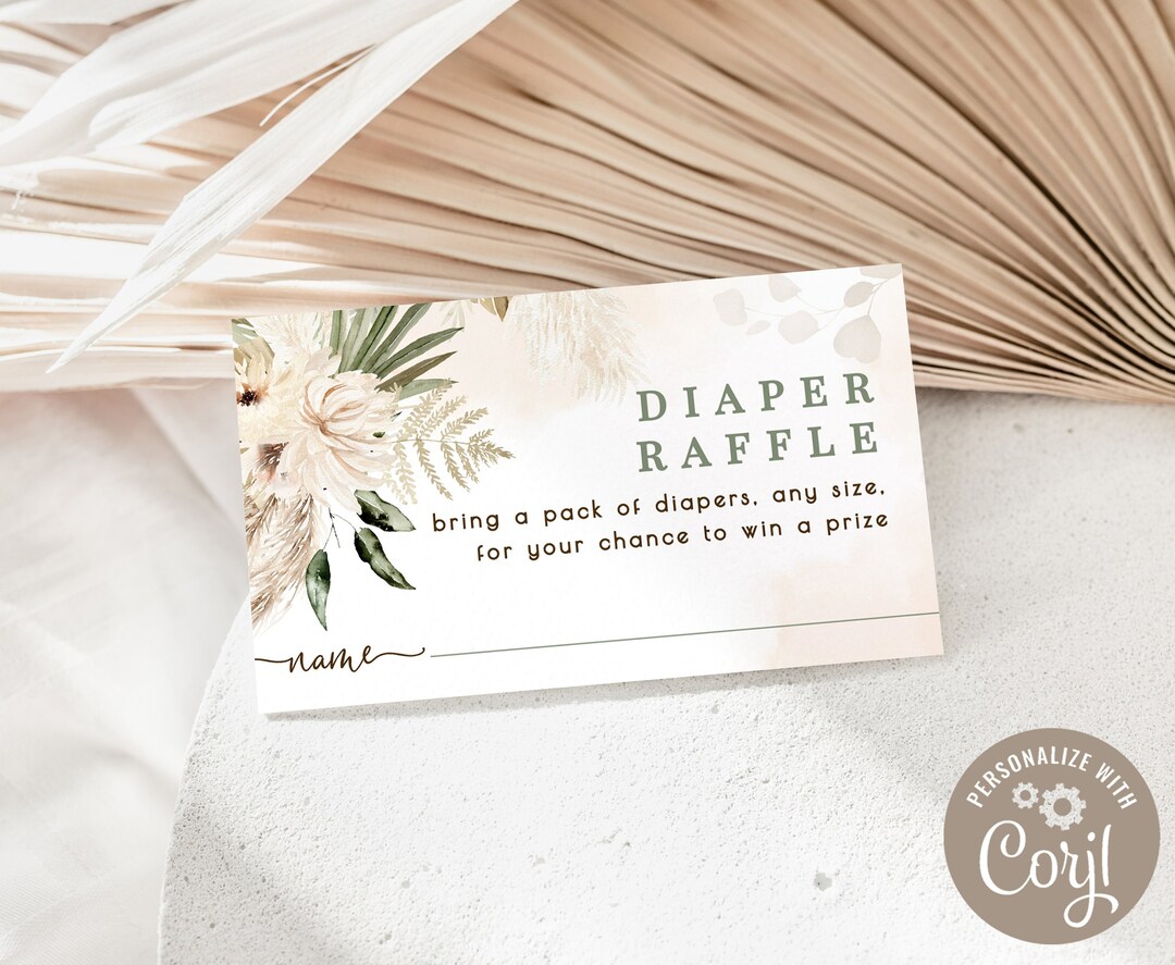 Sage Green Boho Diaper Raffle Ticket: Editable Baby Shower Game ...