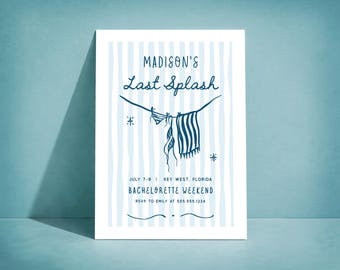 Last Splash Bachelorette Invitation, Bachelorette Pool Party Invite, Editable Template Digital Download or Printed