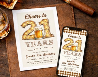21st Birthday Invite for Him, Editable Template, Beer BBQ Theme, Digital Invite or Printed