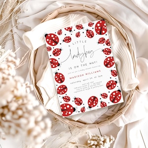 Ladybug Baby Shower Invitation Girl, Editable Template Digital Invite Download, Corjl