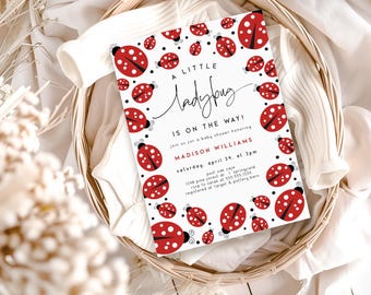 Ladybug Baby Shower Invitation Girl, Editable Template Digital Invite Download, Corjl