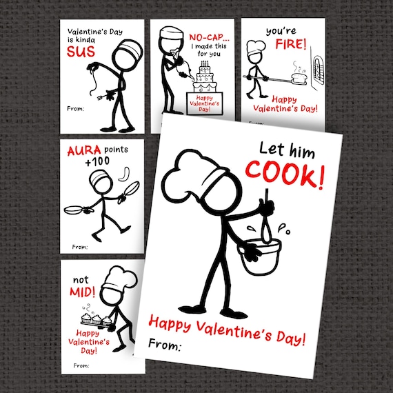 Printable Kids Valentines | Funny Tween Slang Valentine Exchange Cards Chef Theme Bruh