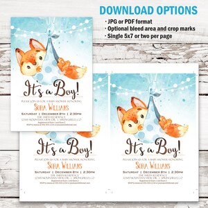 Fox Baby Shower Invitation Boy, Printable 5x7 Invite | INSTANT DOWNLOAD ...