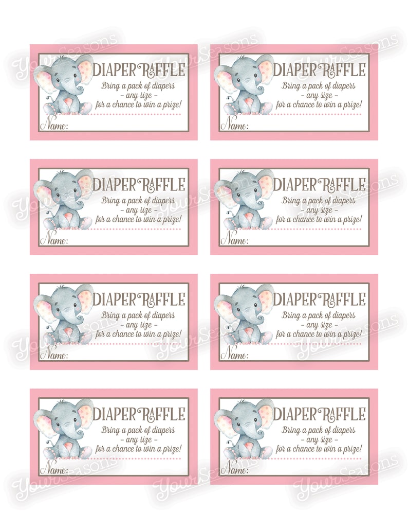Girl Elephant Diaper Raffle Ticket Insert Card Baby Shower | Etsy