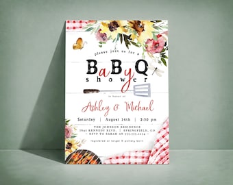 Baby-Q Invitation, Backyard Couples Baby Shower BBQ Invite, Digital Invite or Printed