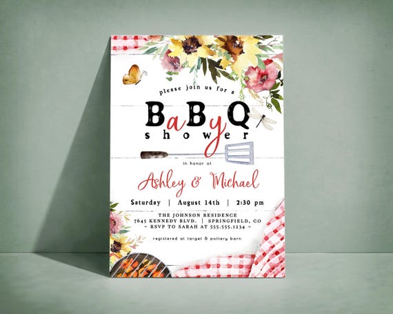 Baby-Q Invitation, Backyard Couples Baby Shower BBQ Invite, Digital Invite or Printed