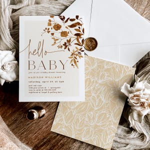 Invitación minimalista para baby shower, plantilla rústica editable en terracota, descarga de archivo DIGITAL, Corjl