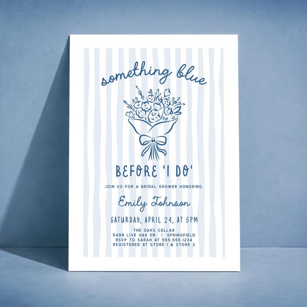 Something Blue Before I Do Bridal Shower Invite, Dusty Blue Digital Invitation or Printed