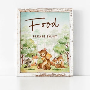 Woodland Baby Shower Food Table sign 0496, Editable Template DIGITAL Download, Corjl