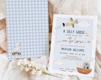 Invitación para baby shower de Silly Goose, plantilla editable, descarga DIGITAL, Corjl 017