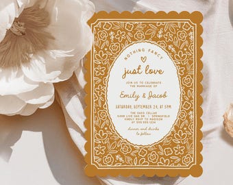 Fall Wedding Invitation Template, Hand Drawn Invitacion de Boda Digital Download, Micro Wedding Courthouse Invite