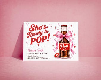 Ready to Pop Baby Shower Invitation Pink, Soda Fountain Digital Invite or Printed