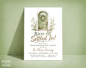 We’re All Settled In Housewarming Invite, Sage Green Digital Template or Printed