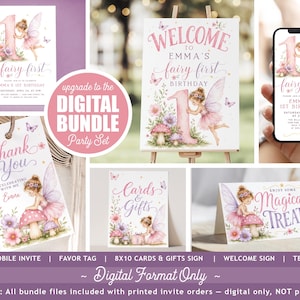 Fairy First Birthday Invitation, Girl Fairytale 1st Birthday Digital Invite or Printed DIGITAL BUNDLE