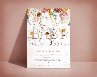 Baby in Bloom Invitation Template, Wildflower Girl Baby Shower Invite, Digital or Printed