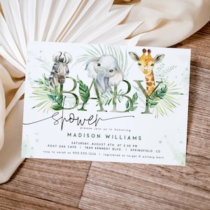 Safari Baby Shower Invitation, Jungle Editable Template DIGITAL download, Corjl file 0391