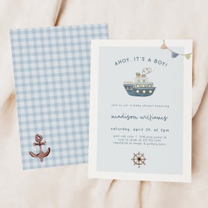 Ahoy It&#39;s a Boy Baby Shower Invitation, Nautical Theme Template DIGITAL File Download, Corjl