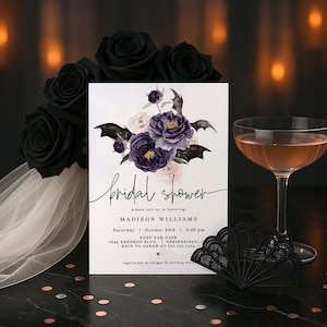 Gothic Halloween Bridal Shower Invitation: Bride or Die (Digital Download, 5x7in, Editable in Corjl.com)