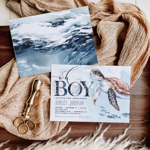 Under the Sea Baby Shower Invitation Boy, Ocean theme Editable Template Download, Templett DIGITAL file