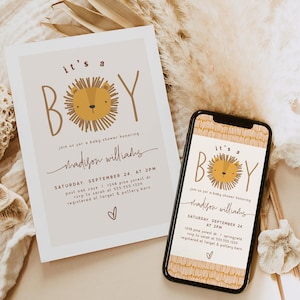 Safari Lion Baby Shower Invitation Boy, Editable Invite Template DIGITAL Download, Corjl