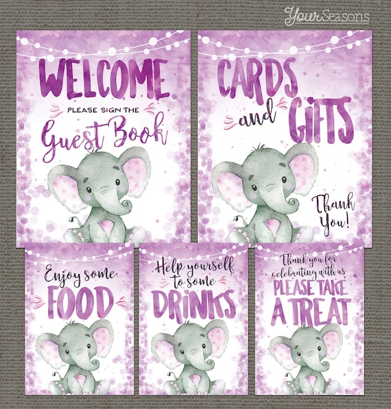 Drinks Sign Purple Elephant Baby Shower Birthday Sign Drink Station Table Sign Printable Instant Download A79 C67