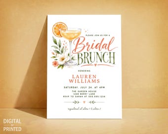 Bridal Brunch Invitation, Mimosa Orange Digital Invite or Printed