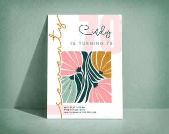 Editable 70th Birthday Invitation | Retro Floral Digital Birthday Dinner Template for Women