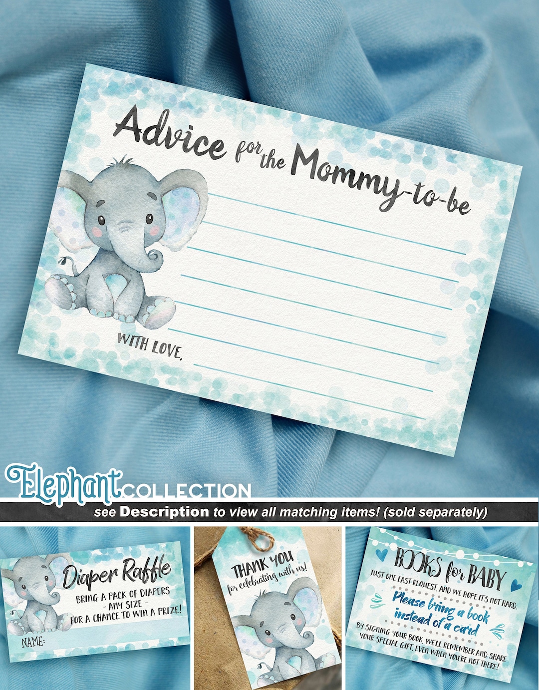 Mommy Advice Cards Printable, Elephant Baby Shower Activity, INSTANT ...