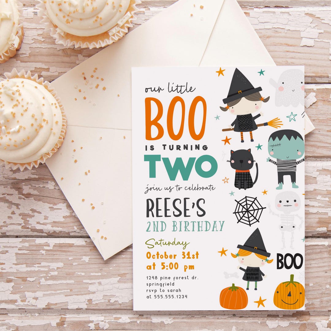 Halloween Second Birthday Invitation, Little Boo 2nd Birthday Invite ...