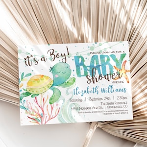 Sea Turtle Baby Shower Invitation Boy: Under the Sea, Editable Template (Digital Download)