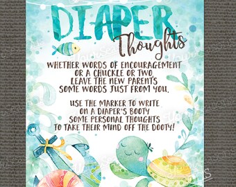 Diaper Thoughts, Late Night Diapers Ocean Baby Shower, printable INSTANT DOWNLOAD digital file - os1