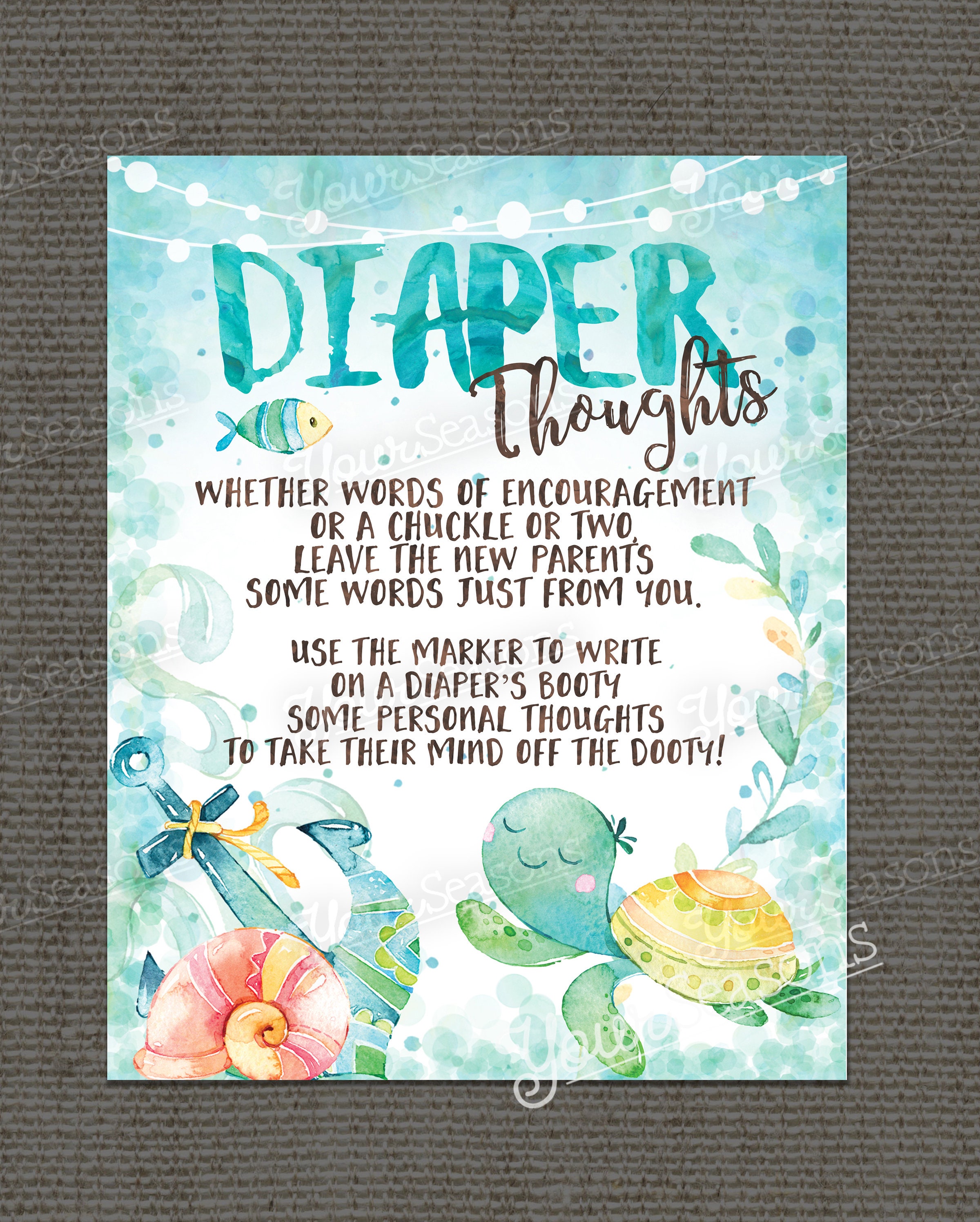 Diaper Thoughts Late Night Diapers Ocean Baby Shower Printable Instant Digital File Os1