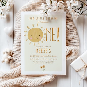 Sunshine Girl 1st Birthday Invitation: Editable Template (Digital Download)