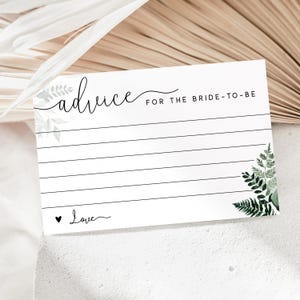 Cartes de conseils pour la douche nuptiale, fougères verdure, modèle modifiable Corjl en téléchargement numérique, fn1
