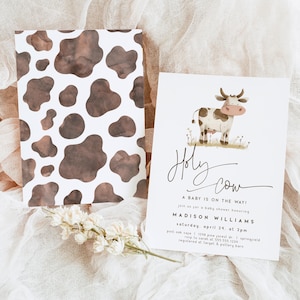 Invito per baby shower Holy Cow Boy, modello modificabile da scaricare, file DIGITALE Corjl
