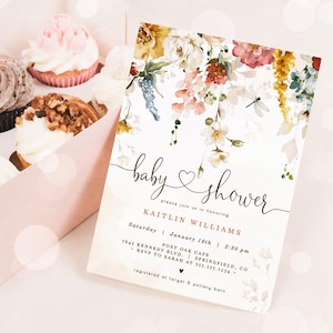 Wildflower Baby Shower Invite, Editable Template Digital Invitation, Corjl, 09wg