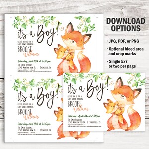 Fox Baby Shower Invitation Boy Printable 5x7 Invite INSTANT - Etsy
