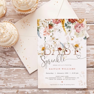 Baby Sprinkle Invitation, Editable Template Digital Invite, Girl Wildflower 09wg