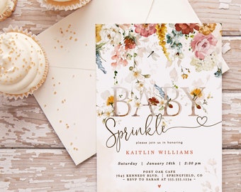 Baby Sprinkle Invitation, Editable Template Digital Invite, Girl Wildflower 09wg