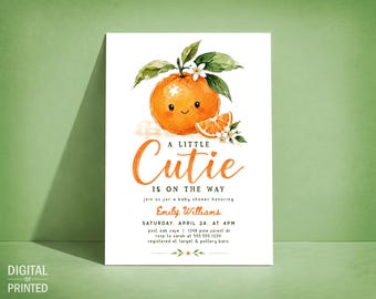 Little Cutie Baby Shower Invite, Citrus Farmers Market Theme, Digital or Printed Invitations