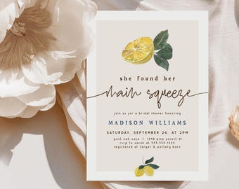 Citrus Bridal Shower Invitation, Main Squeeze Invite, Corjl Editable Template Digital Download