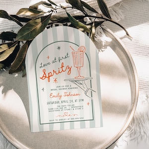 Love at First Spritz Bridal Shower Invitation, Aperol Spritz Bridal Shower Invite, Citrus Bridal Brunch Invitation Template, Corjl