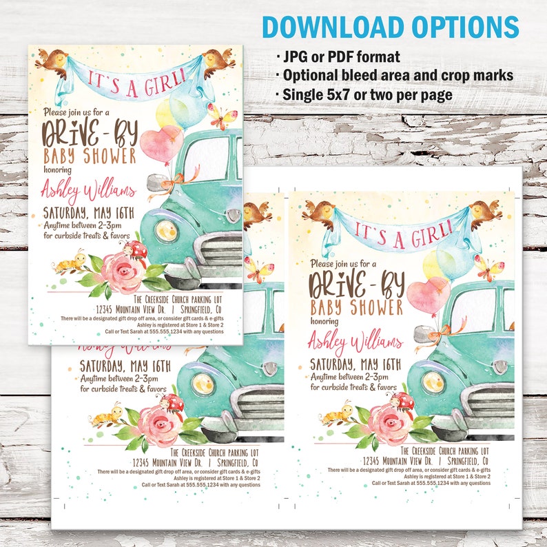 Drive by Baby Shower Invitation Girl Drive Through Printable Etsy