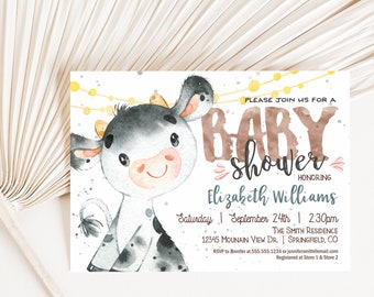 Cow Baby Shower Invitation Farm animal, Editable Template DIGITAL download, Templett, 04h