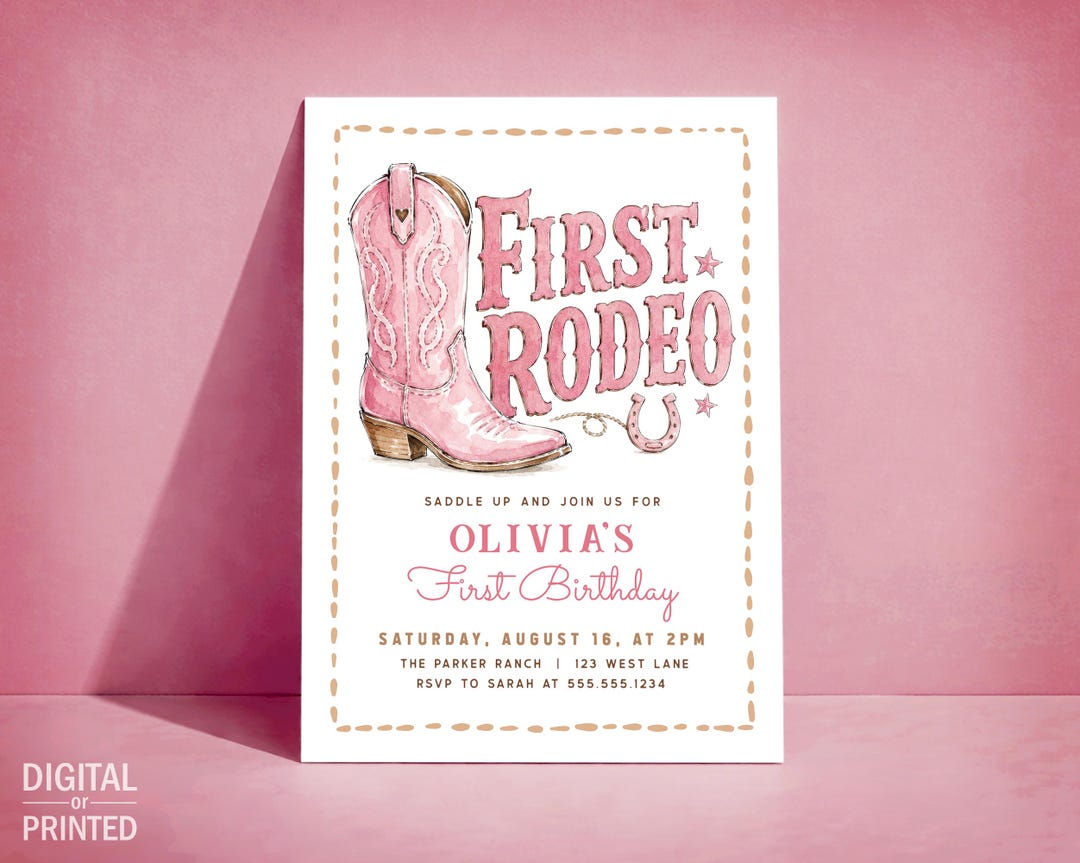 My First Rodeo Birthday Invite, Girl 1st Birthday Cowgirl Western ...