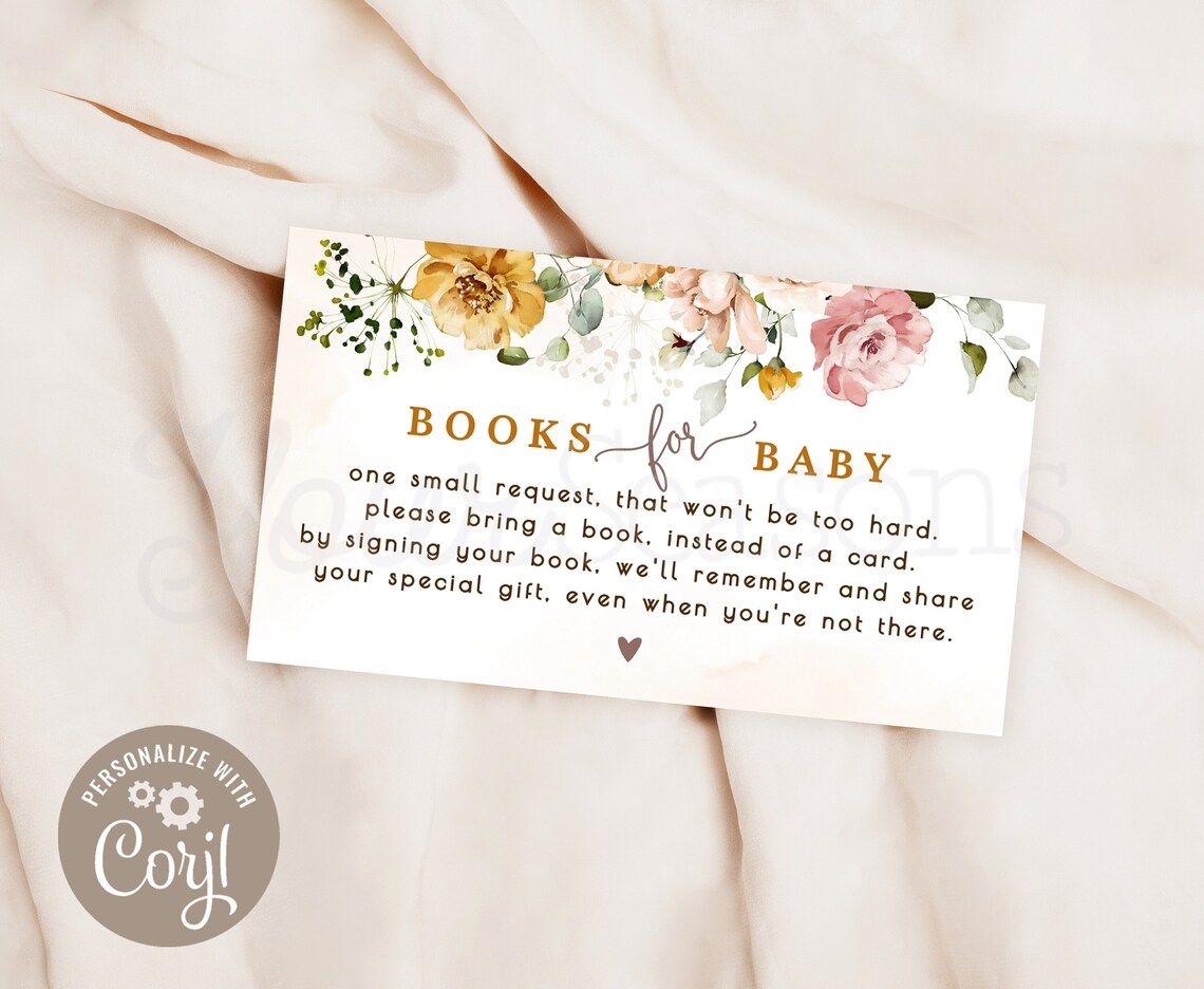 Editable Floral Baby Shower Book Request Card Template - Etsy
