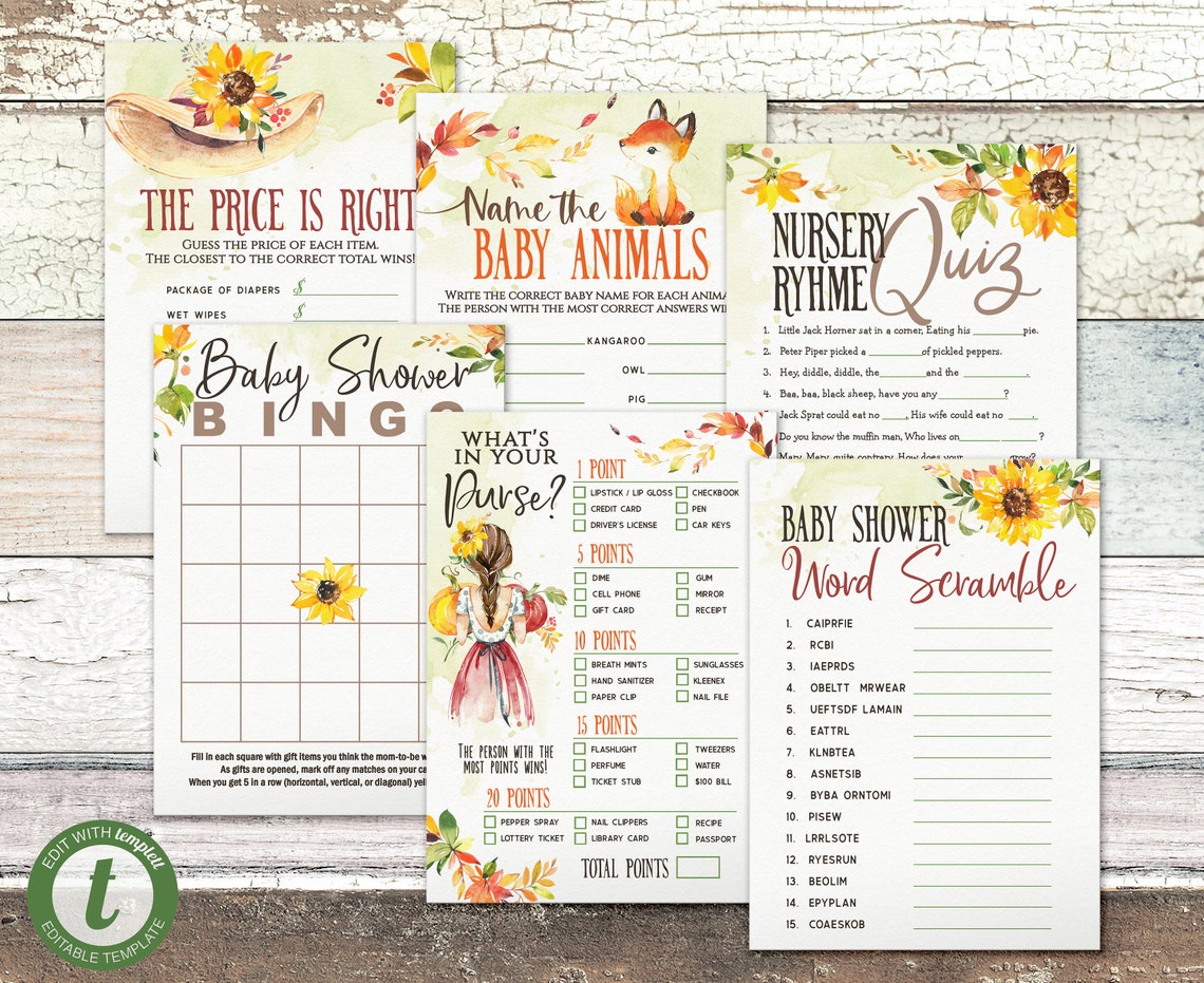 Fall Baby Shower Games Package Printable INSTANT DOWNLOAD - Etsy