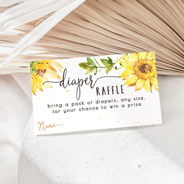 Boleto de rifa de pañales de girasol: Tarjeta de presentación para baby shower (descarga digital)