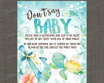Dont Say Baby Game,  Ocean Baby Shower, printable INSTANT DOWNLOAD digital file - os1