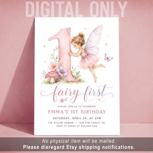 Fairy First Birthday Invitation, Girl Fairytale 1st Birthday Digital Invite or Printed DIGITAL invite only